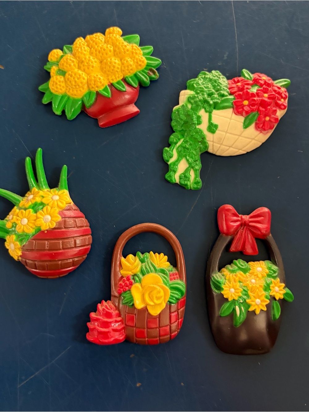 Vintage basket of flowers refrigerator magnets